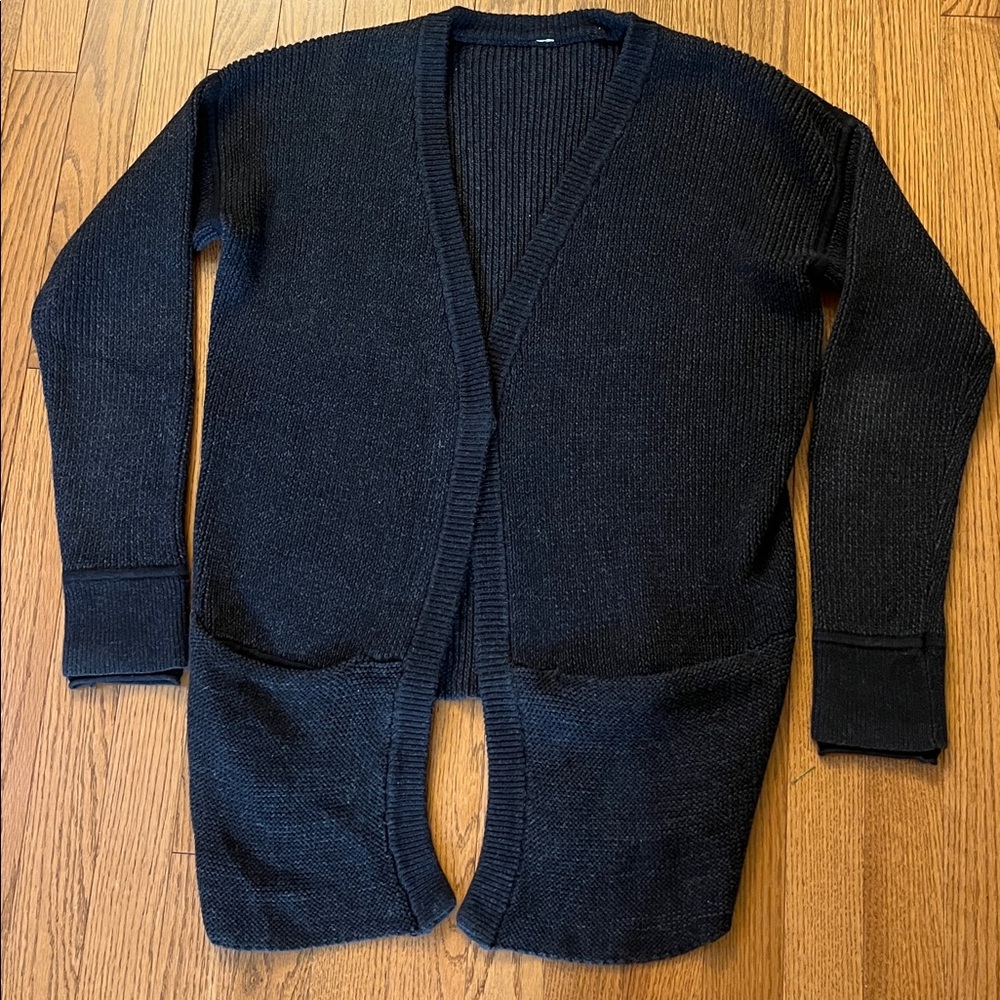 LULULEMON HEATHERED BLACK COTTON BLEND KNIT COZY CARDIGAN SIZE 10 - Picture 4 of 12
